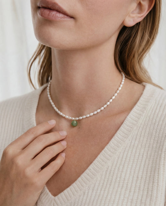 Pearl and Green Jade Choker