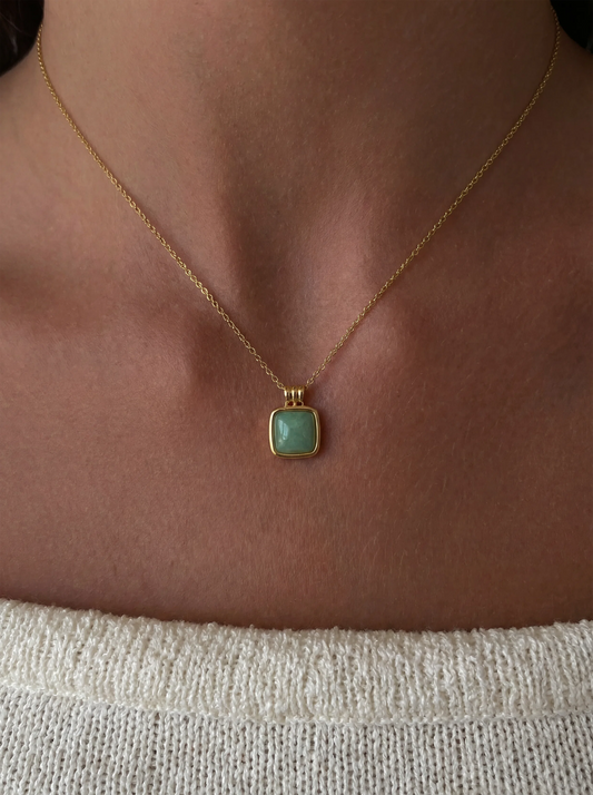 Puzzle Green Aventurine Pendant Necklace in Square