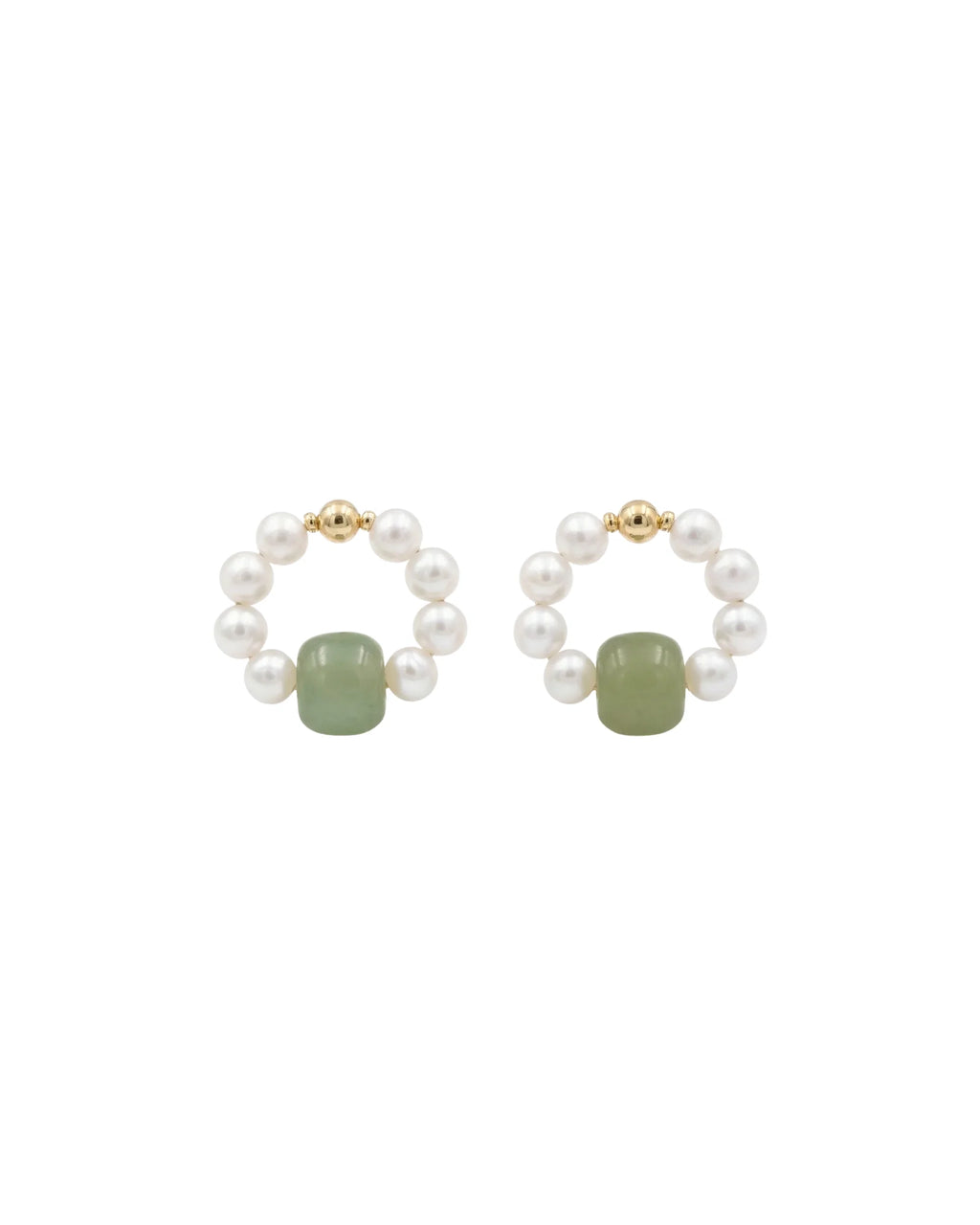 Beaded Pearl Jade Hoop Earrings