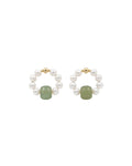 Beaded Pearl Jade Hoop Earrings