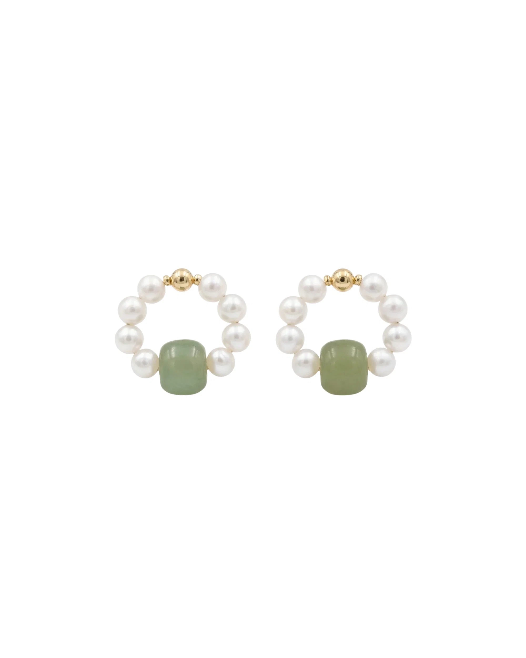 Beaded Pearl Jade Hoop Earrings
