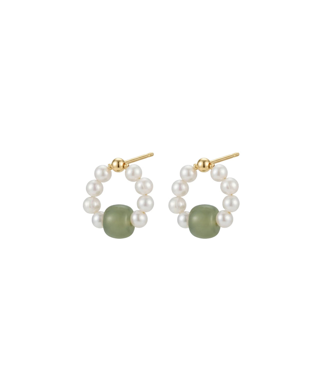 Beaded Pearl Jade Hoop Earrings