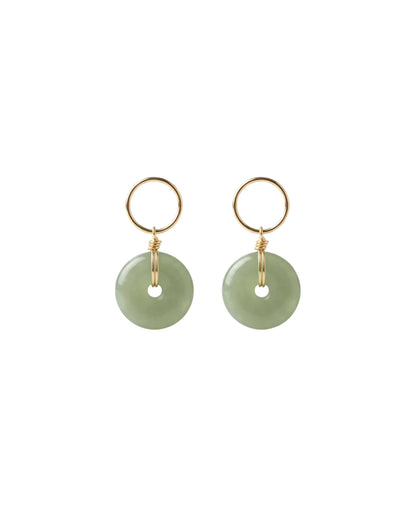 Coin Green Jade Hollow Earrings