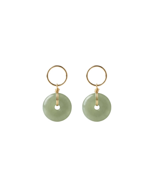 Coin Green Jade Hollow Earrings