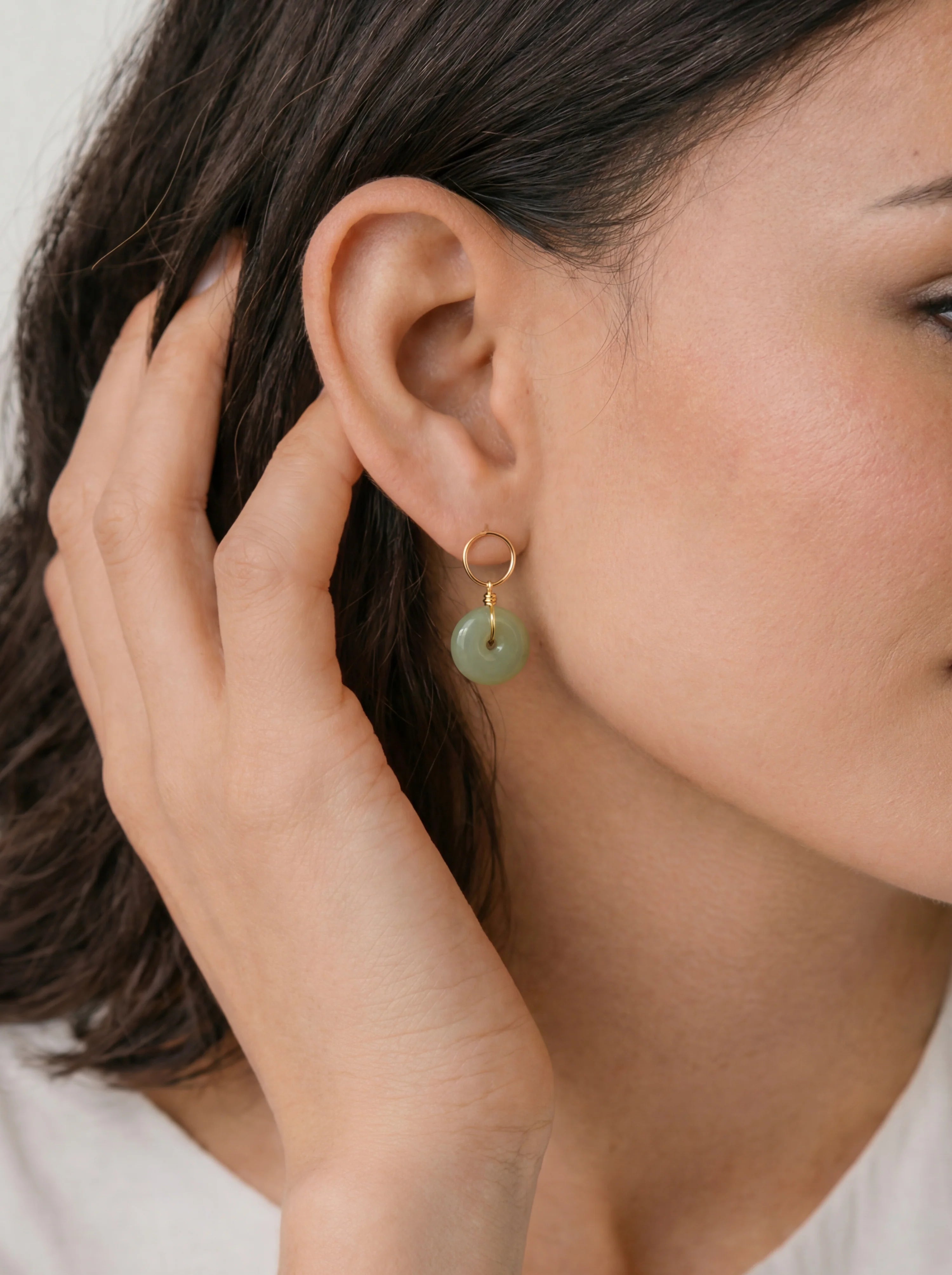 Coin Green Jade Hollow Earrings