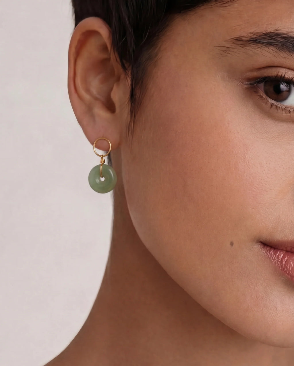 Coin Green Jade Hollow Earrings