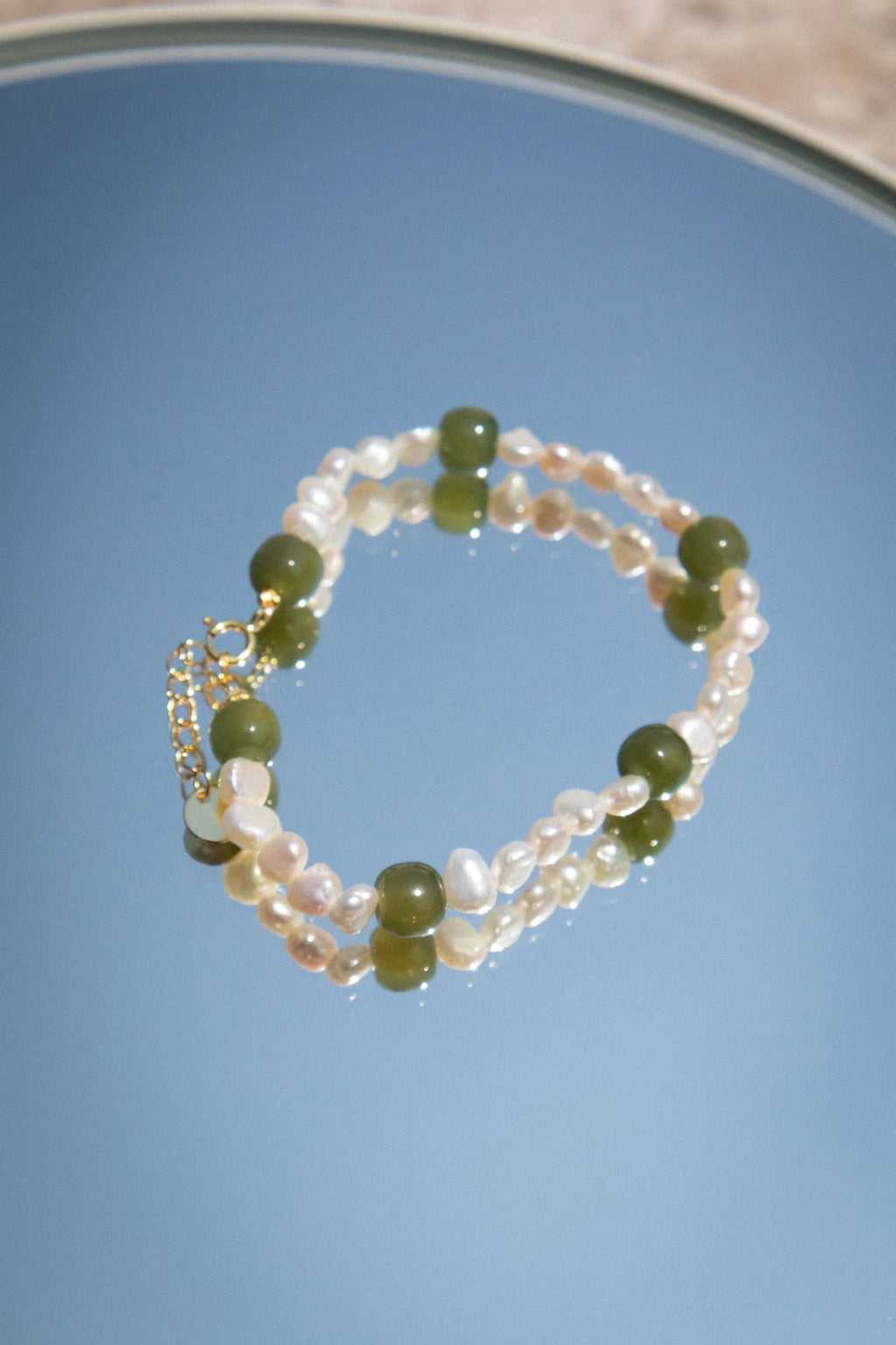 Freshwater Pearl and Green Jade Bracelet