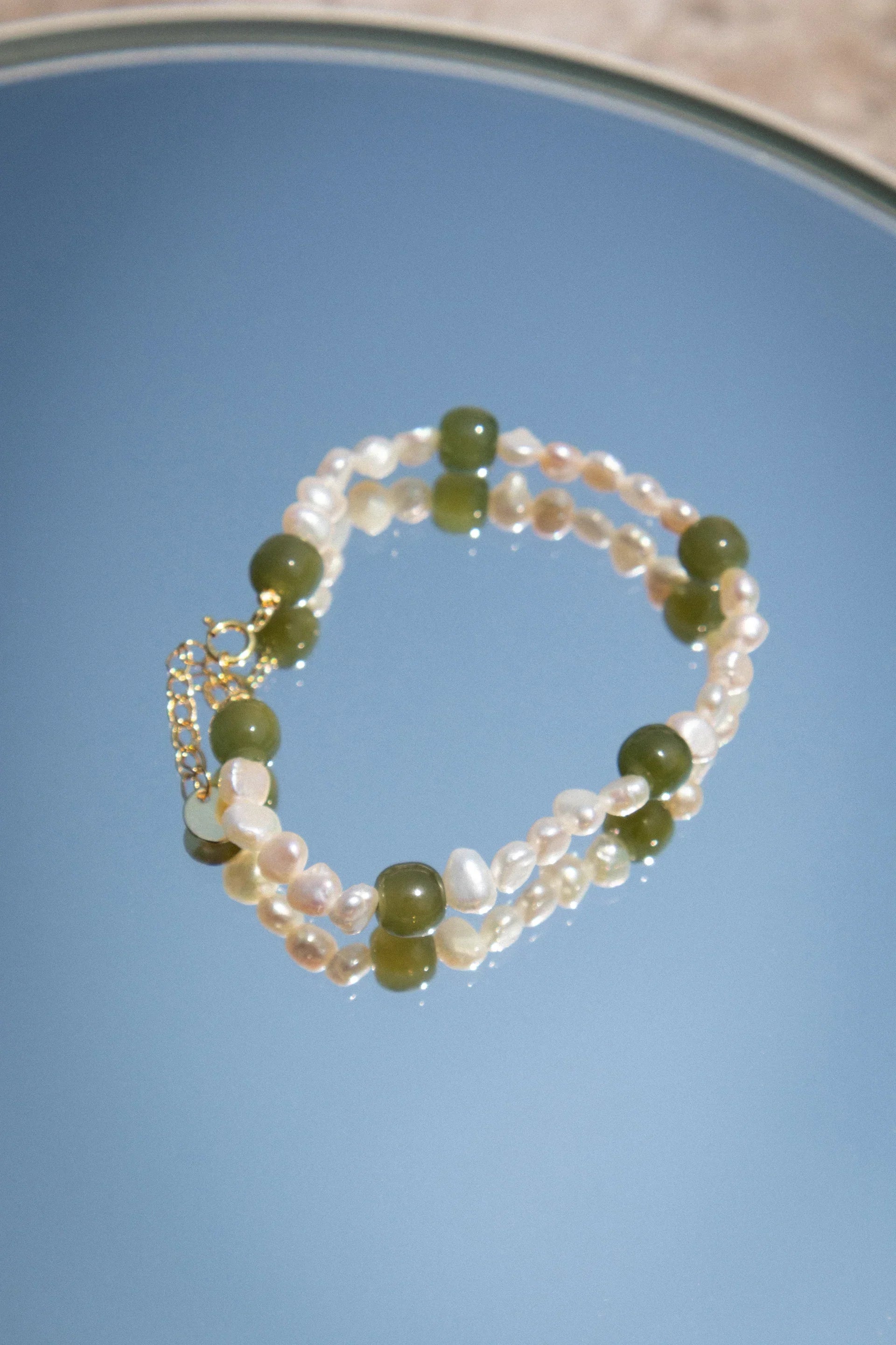 Freshwater Pearl and Green Jade Bracelet