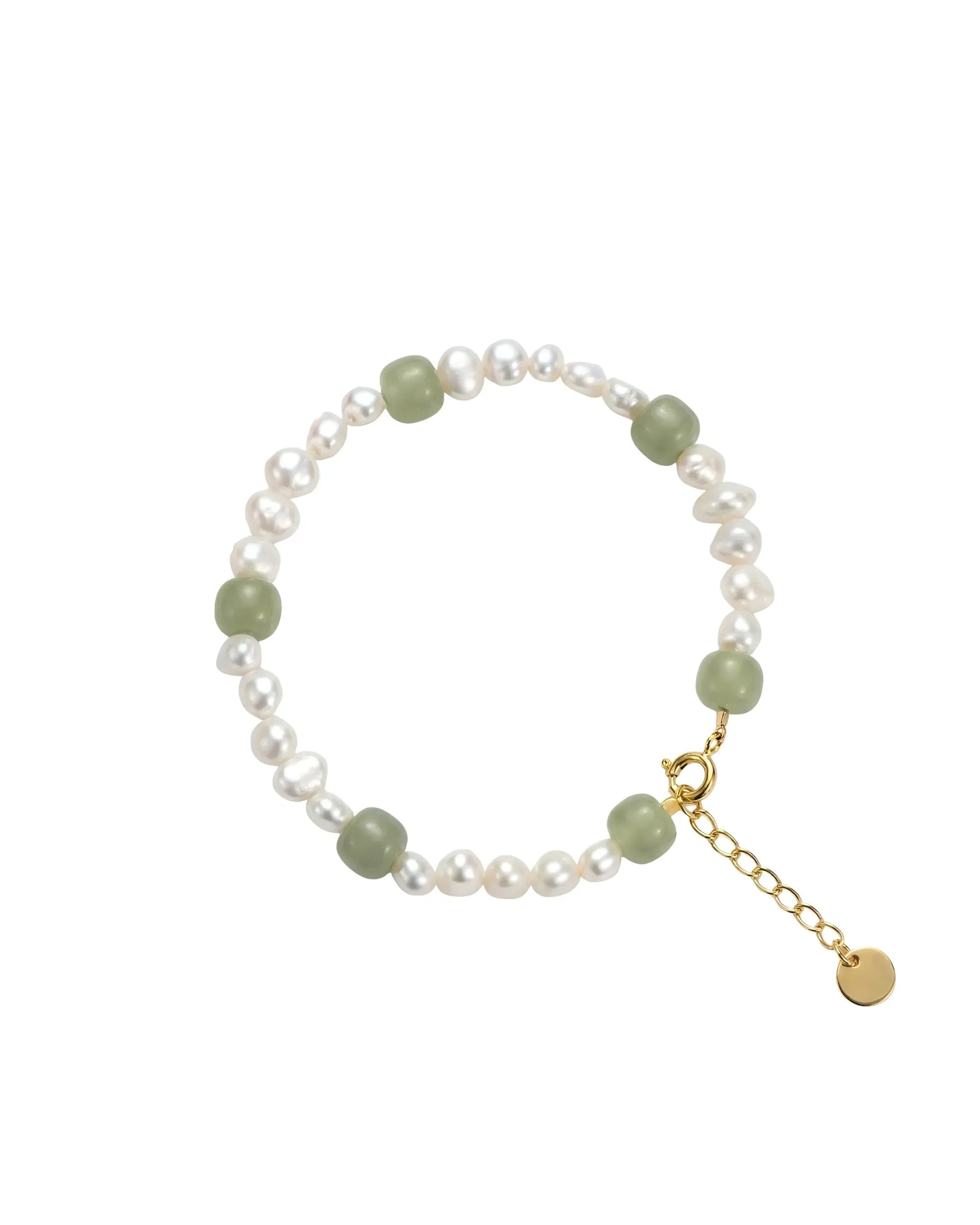 Freshwater Pearl and Green Jade Bracelet