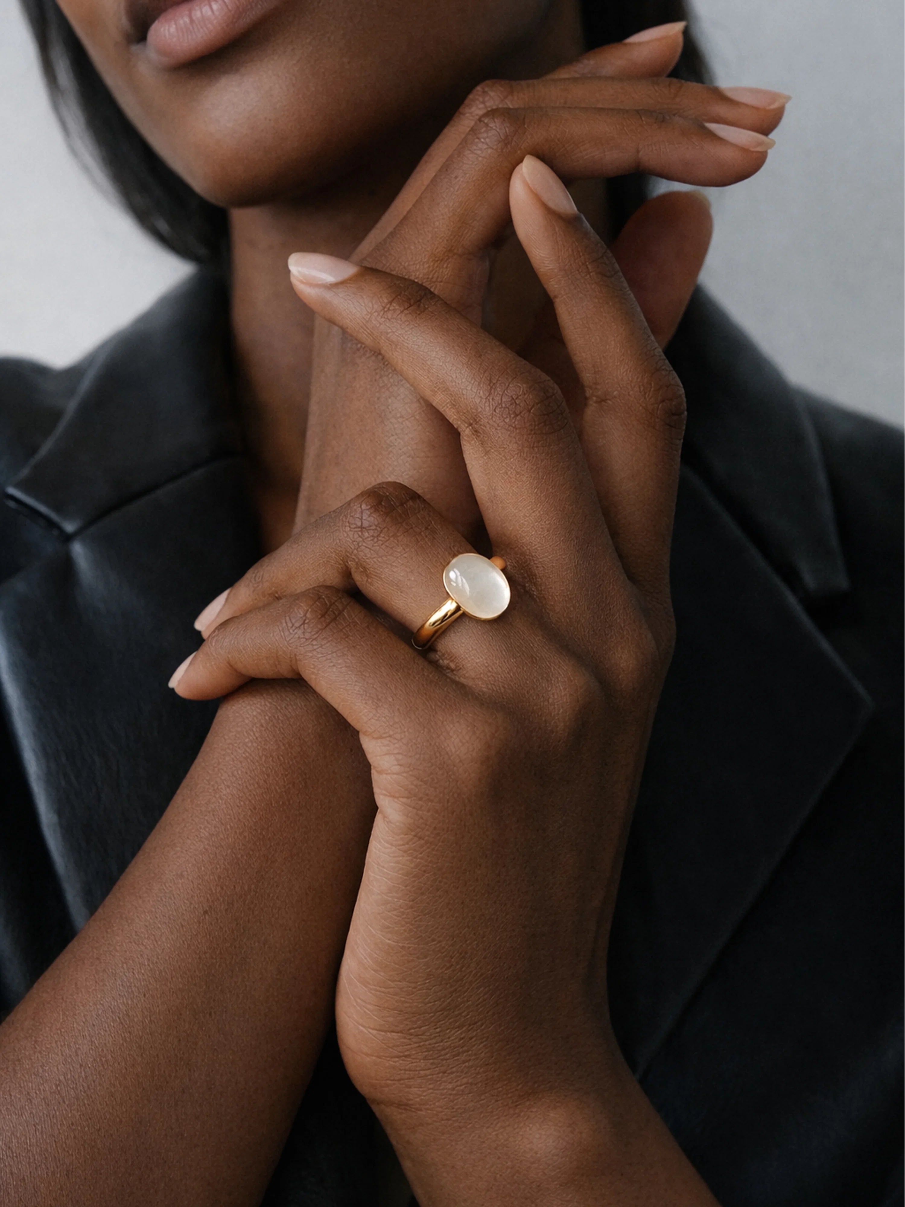 Halo White Gemstone Cabochon Ring