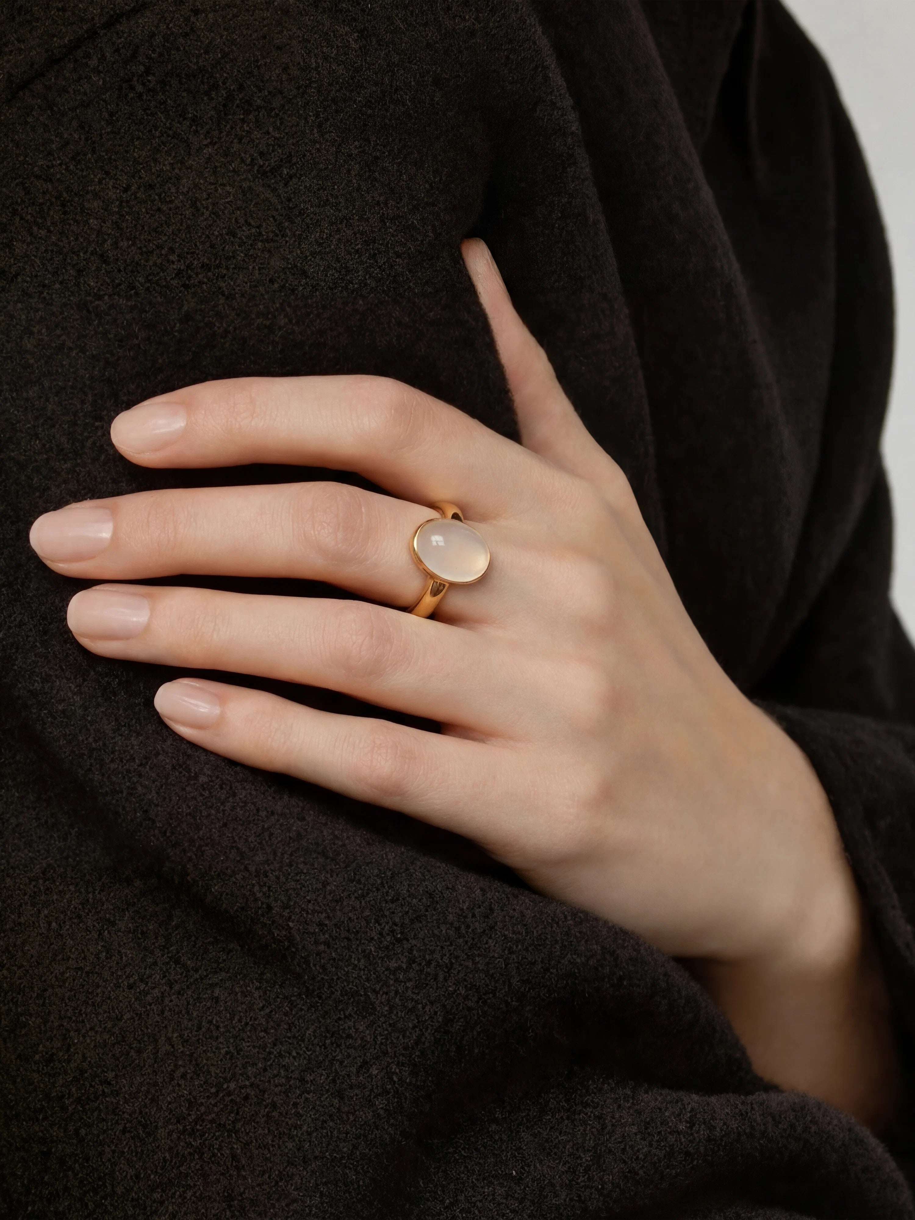 Halo White Gemstone Cabochon Ring