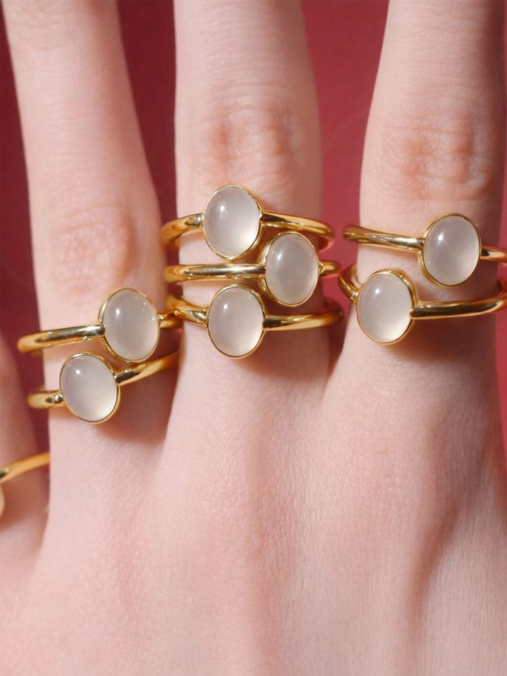 Halo White Gemstone Cabochon Ring