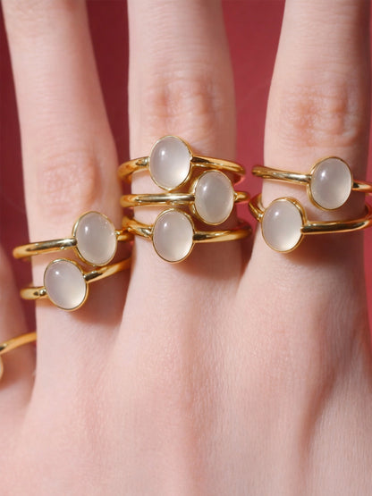 Halo White Gemstone Cabochon Ring