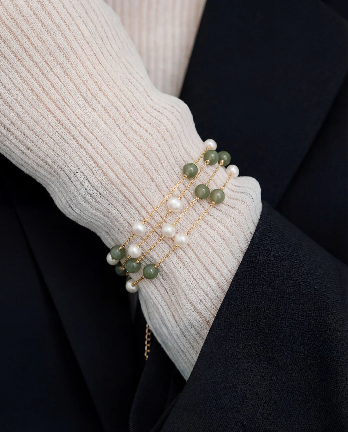 Jade Pearl Chain Bracelet
