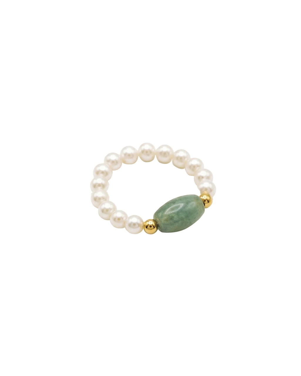 Jade and Beaded Pearl Stretch Ring