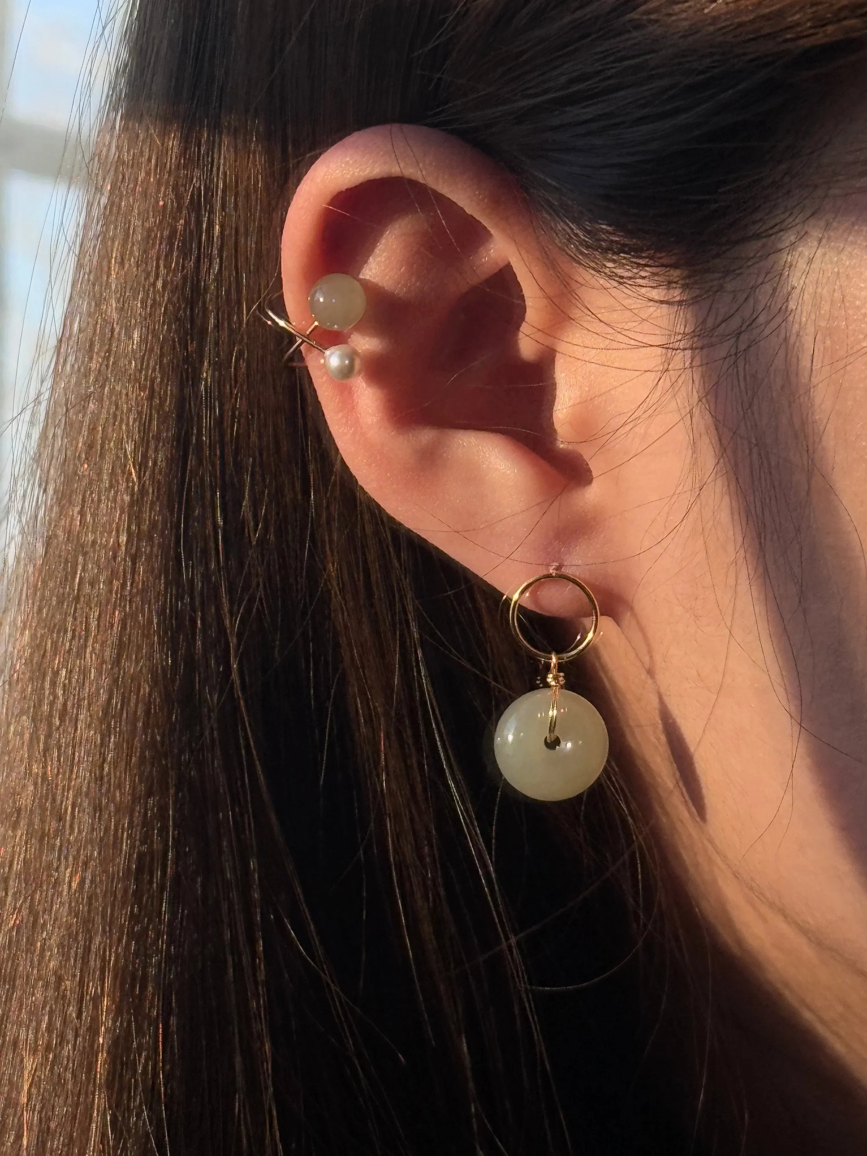 Jade and Pearl Ear Cuffs