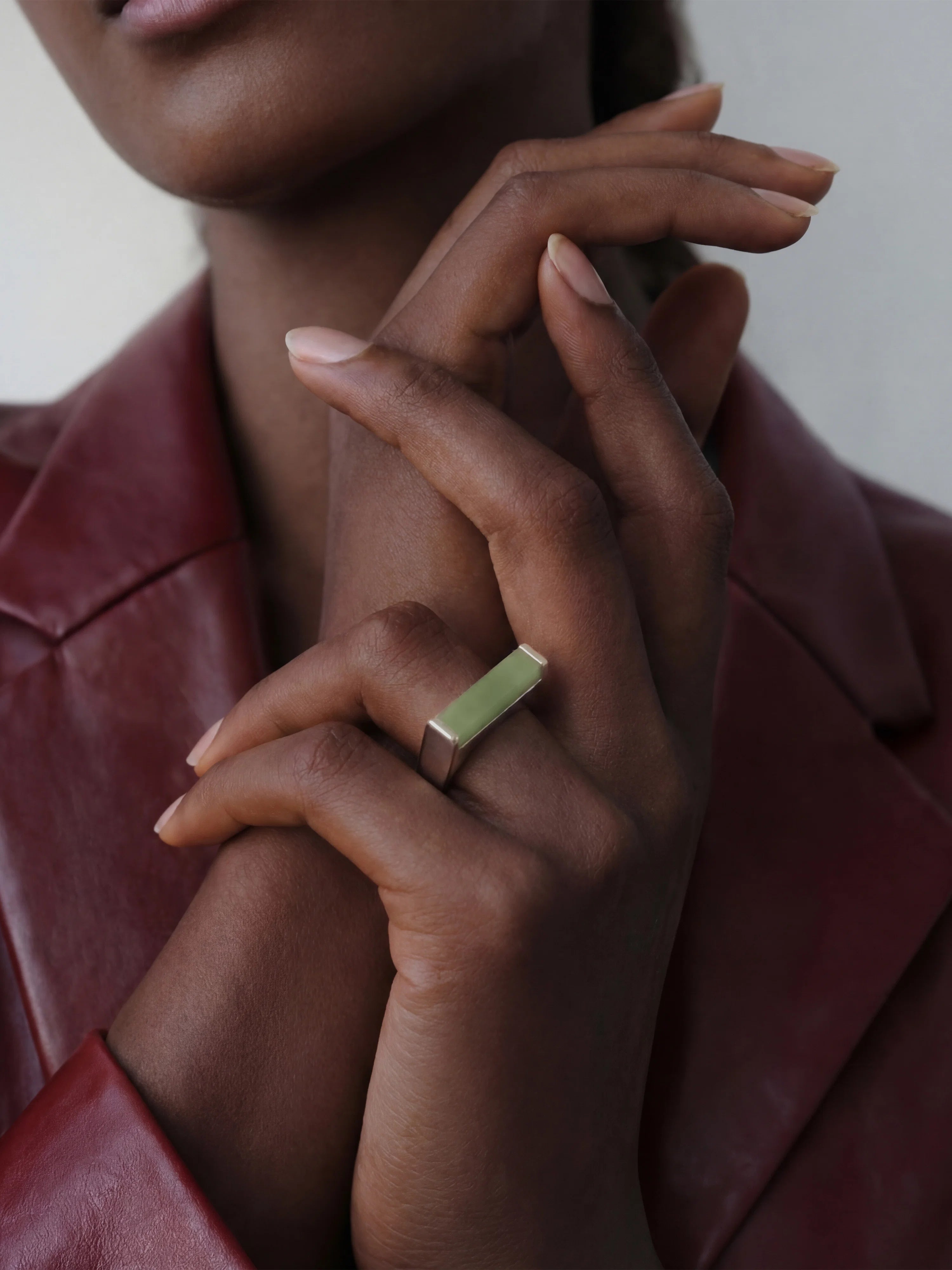 Light Jade-Green Aventurine Saddle Ring