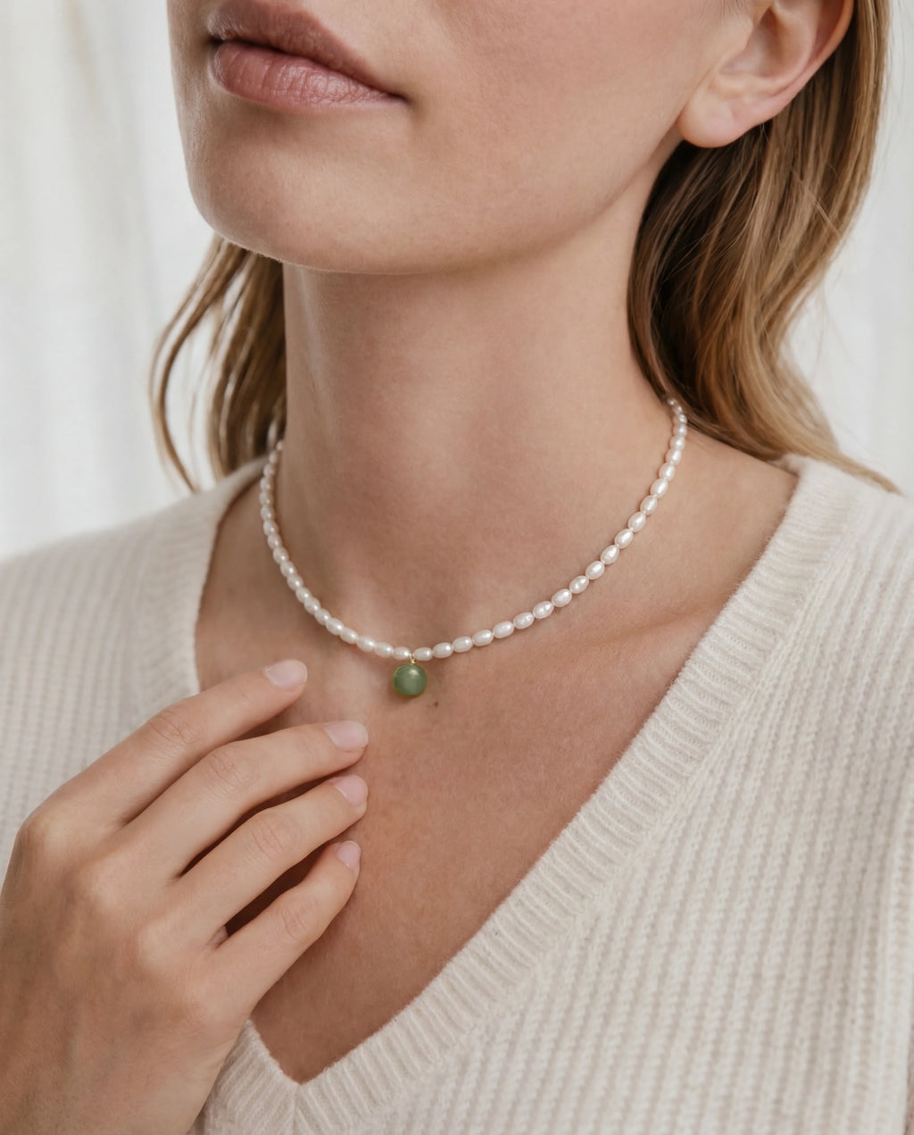 Pearl and Green Jade Choker