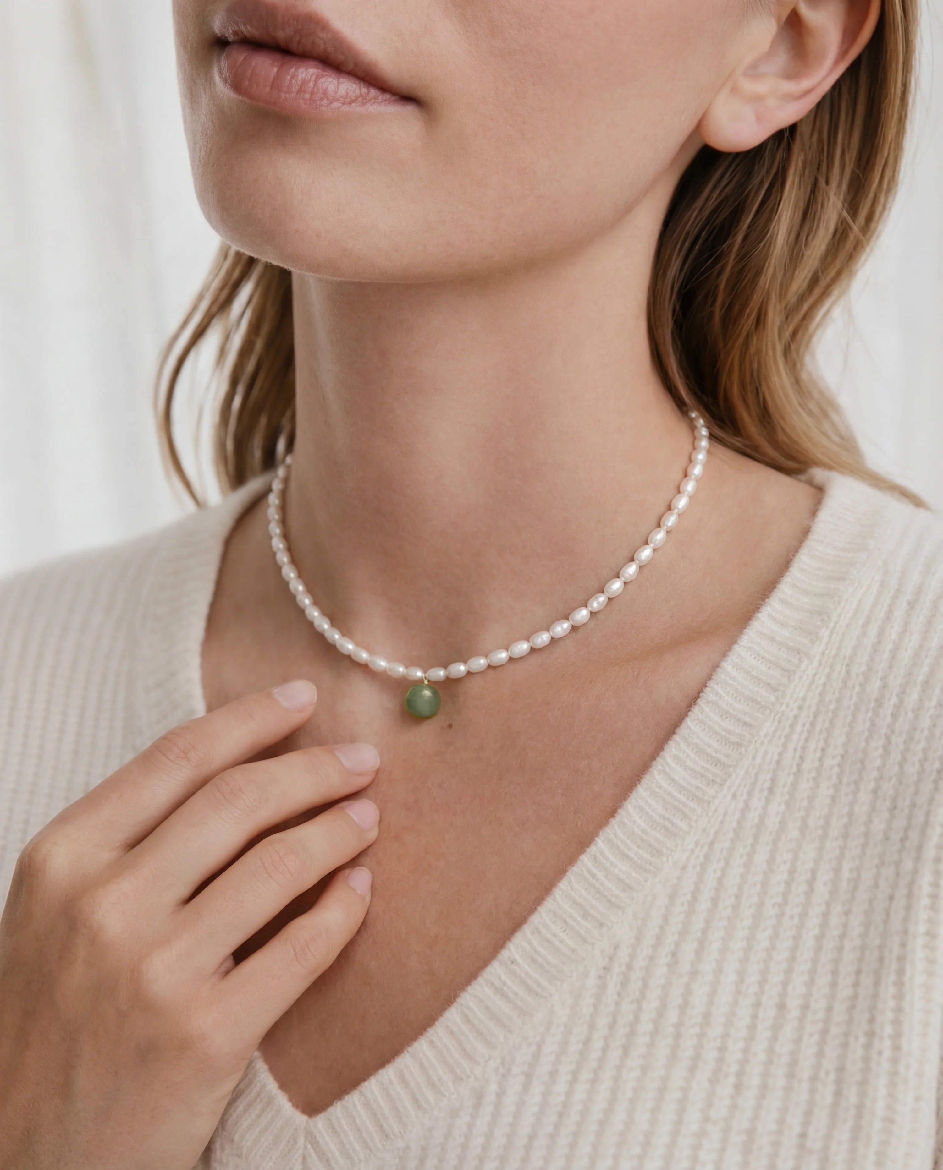 Pearl and Green Jade Choker