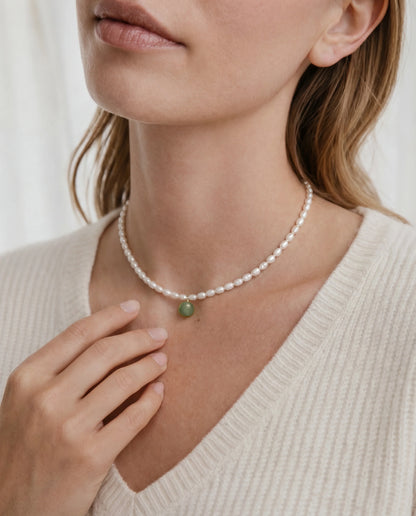 Pearl and Green Jade Choker