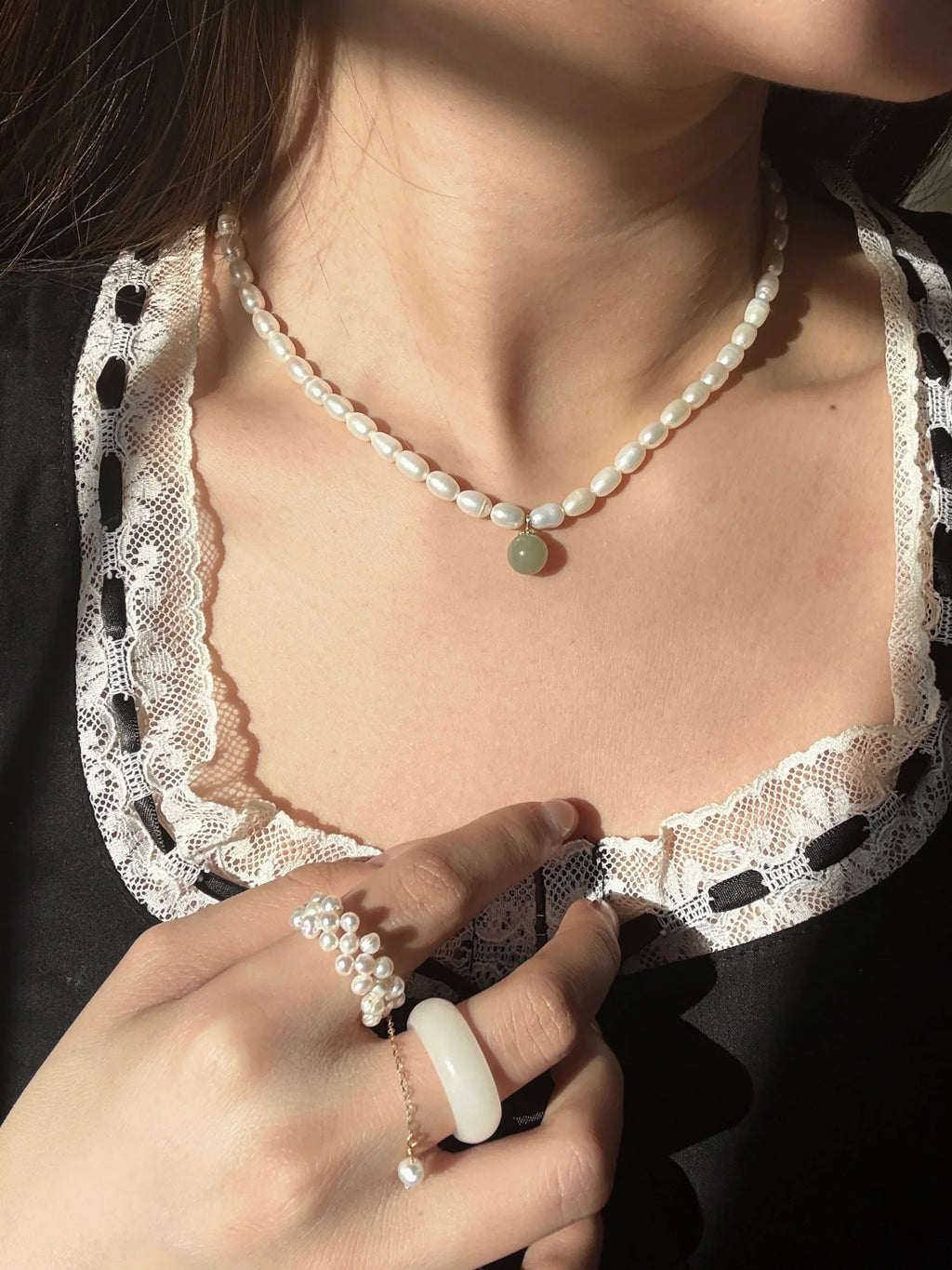 Pearl and Green Jade Choker