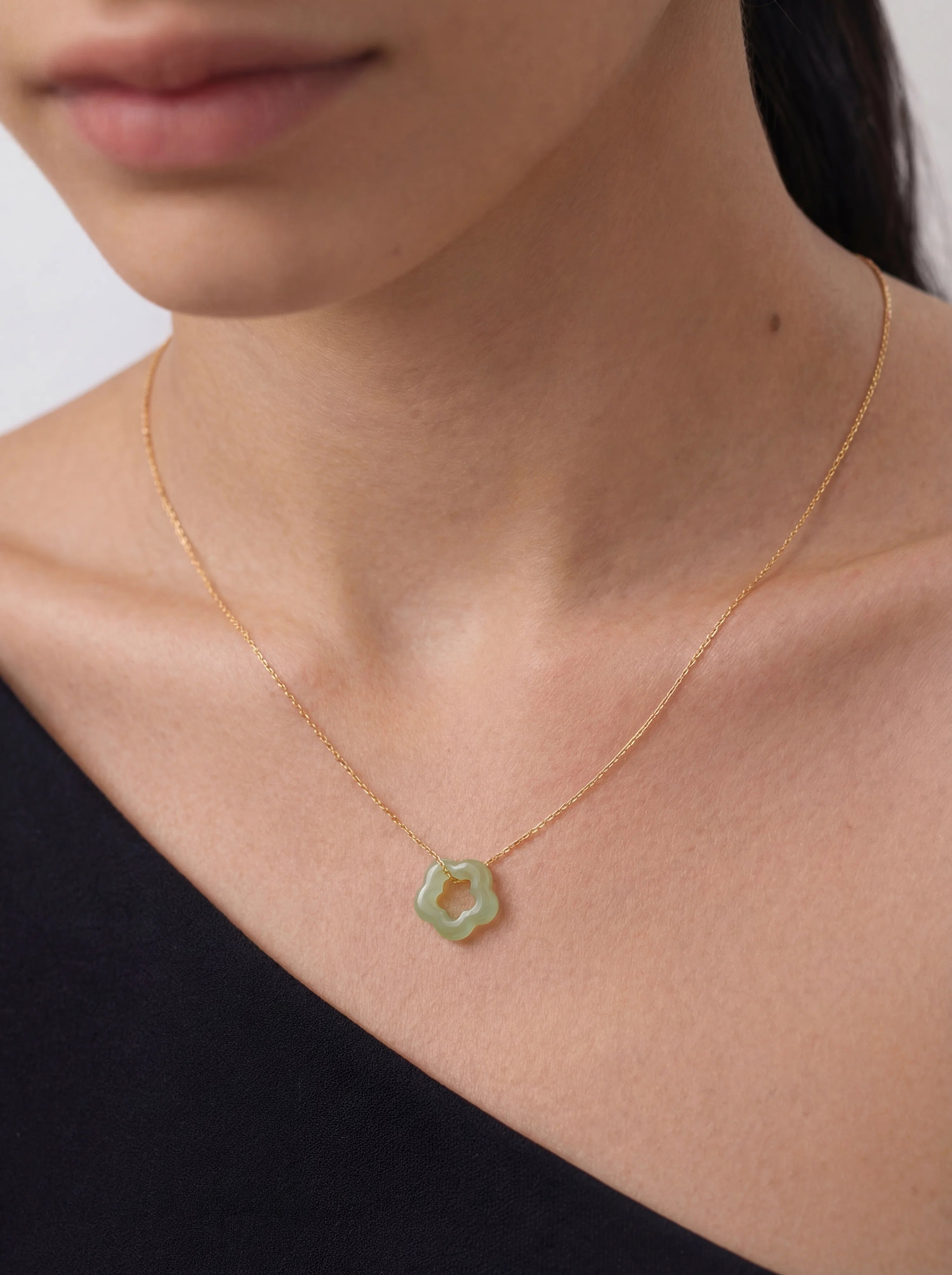 Plum Blossom Green Jade Pendant Necklace