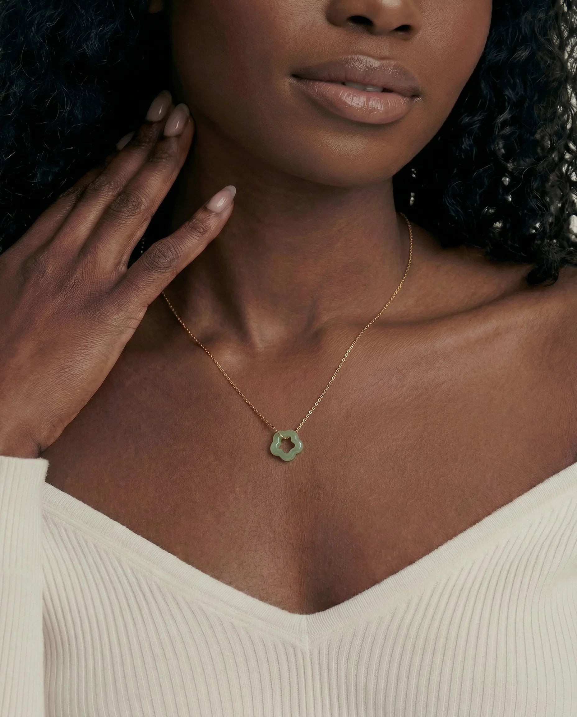 Plum Blossom Green Jade Pendant Necklace