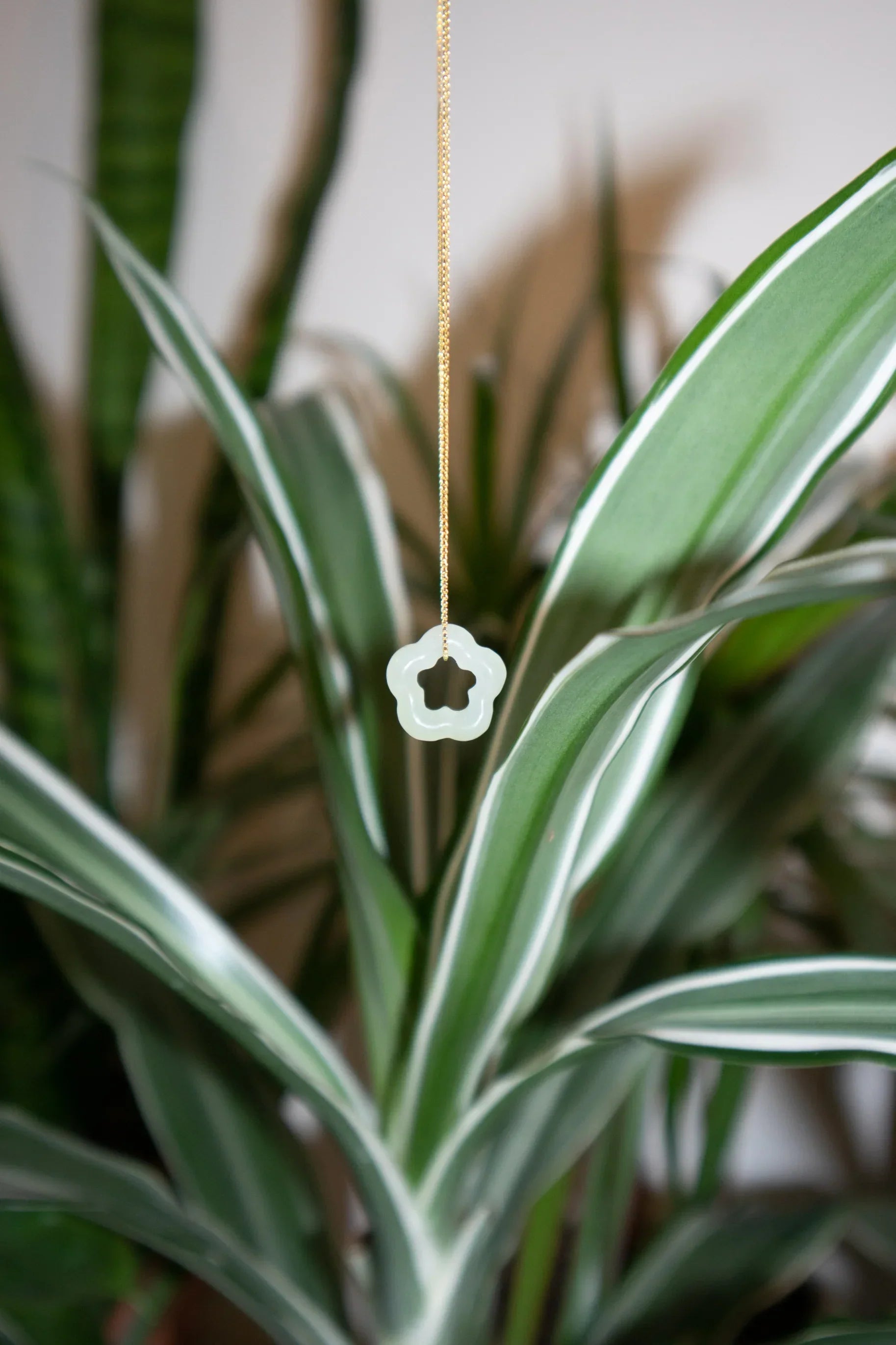 Plum Blossom Green Jade Pendant Necklace