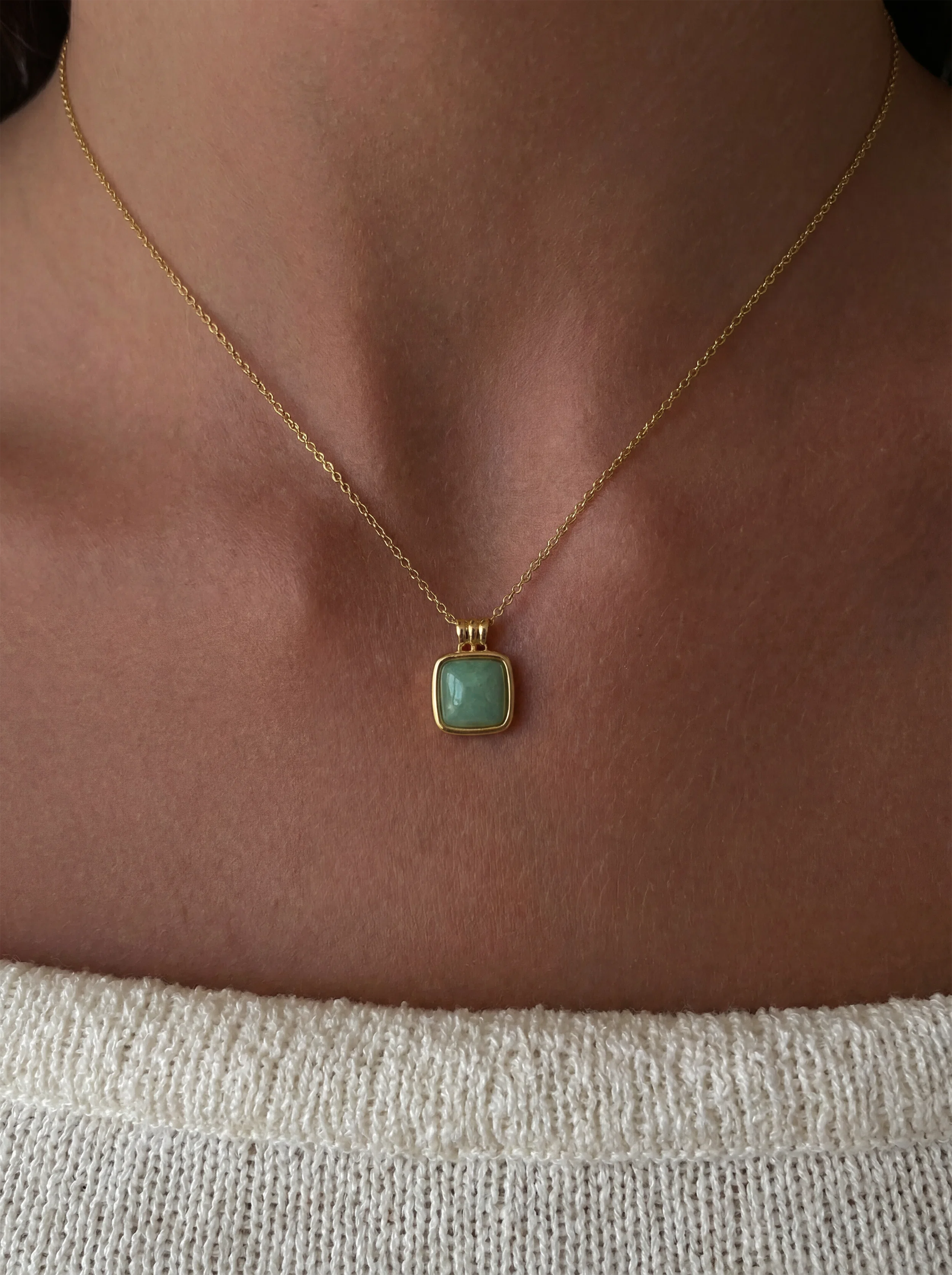 Puzzle Jade-Green Aventurine Pendant Necklace in Square